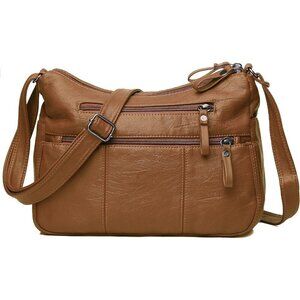 🆕 Volganik Rock PU Leather Shoulder Bag Women Brown Soft Pocketbooks Purse